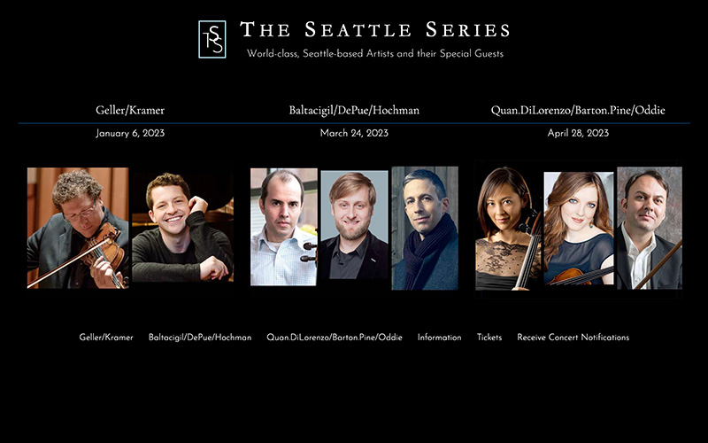 Web design for The Seattle Series, chamber music concert series, in Seattle, WA