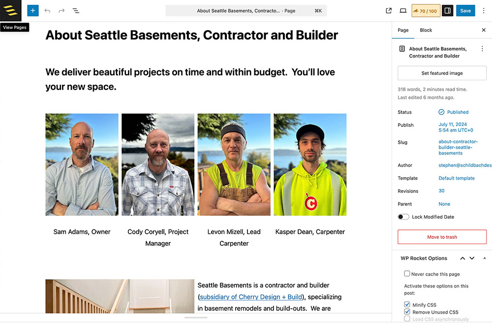 WordPress dashboard