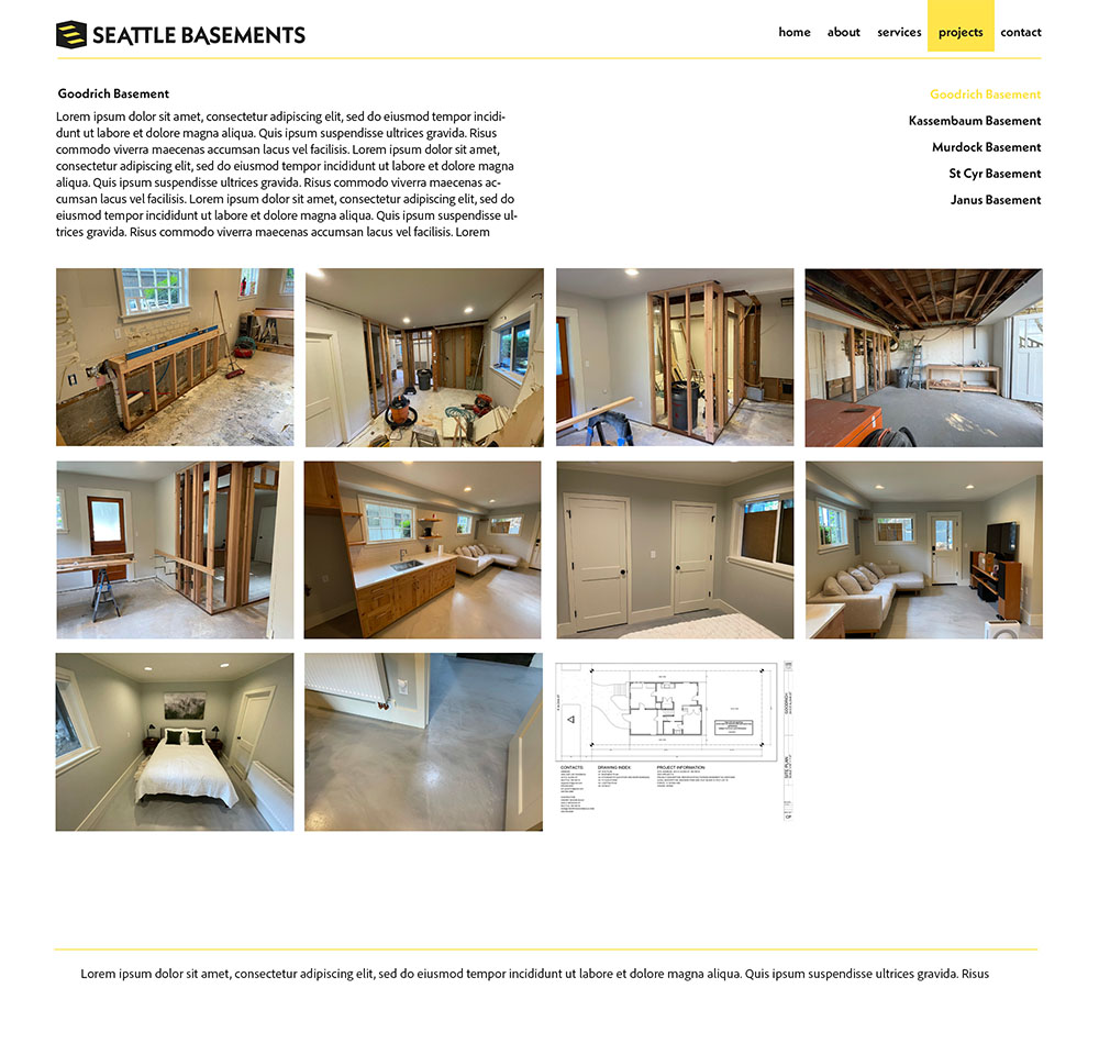 Seattle Basements prototype design in Adobe Illustrator